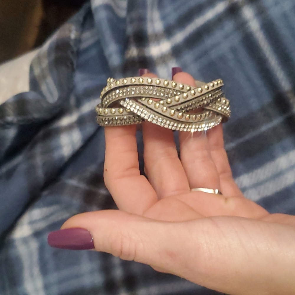 Suede diamond studded Button bracelet